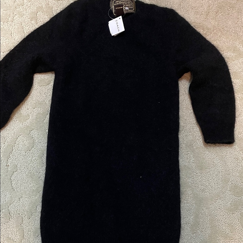 Coach Black Fuzzy Knit Sweater women medium with Crew Neck 3/4 sleeve